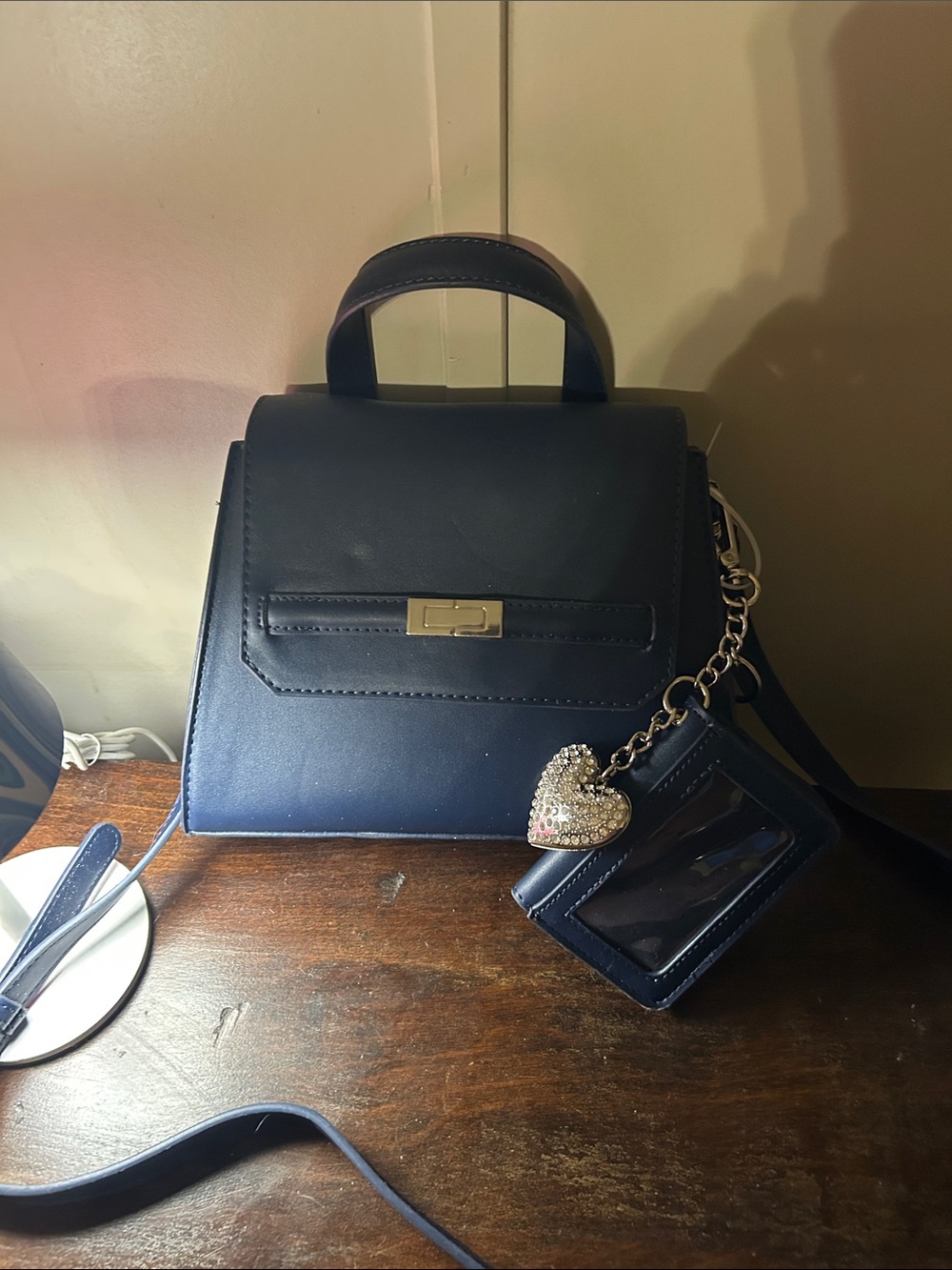 Steve Madden Navy Top-Handle Mini Bag with Heart Charm